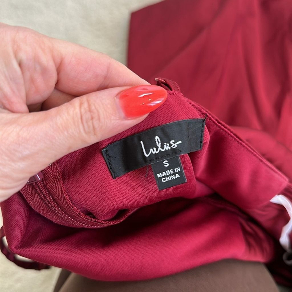 Lulus Fanciful Flirt Burgundy Satin Cowl Neck Skater Mini Dress Size Small - Picture 12 of 16